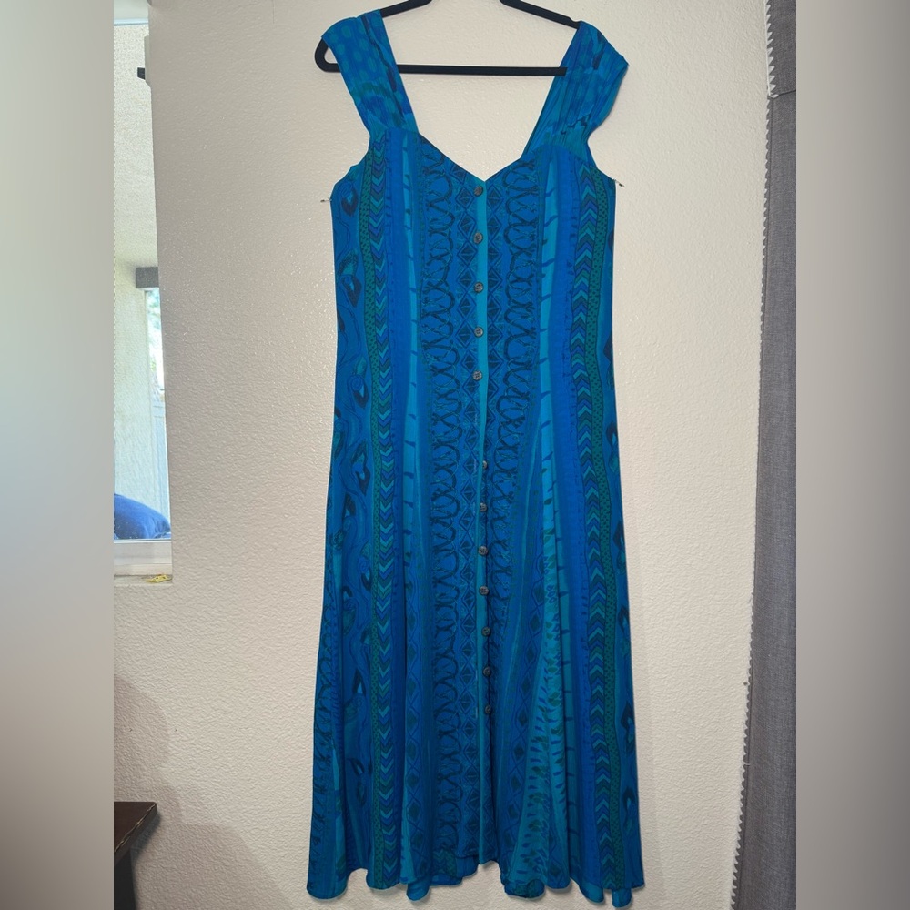 Carole Little Teal and Navy Striped Midi Dress